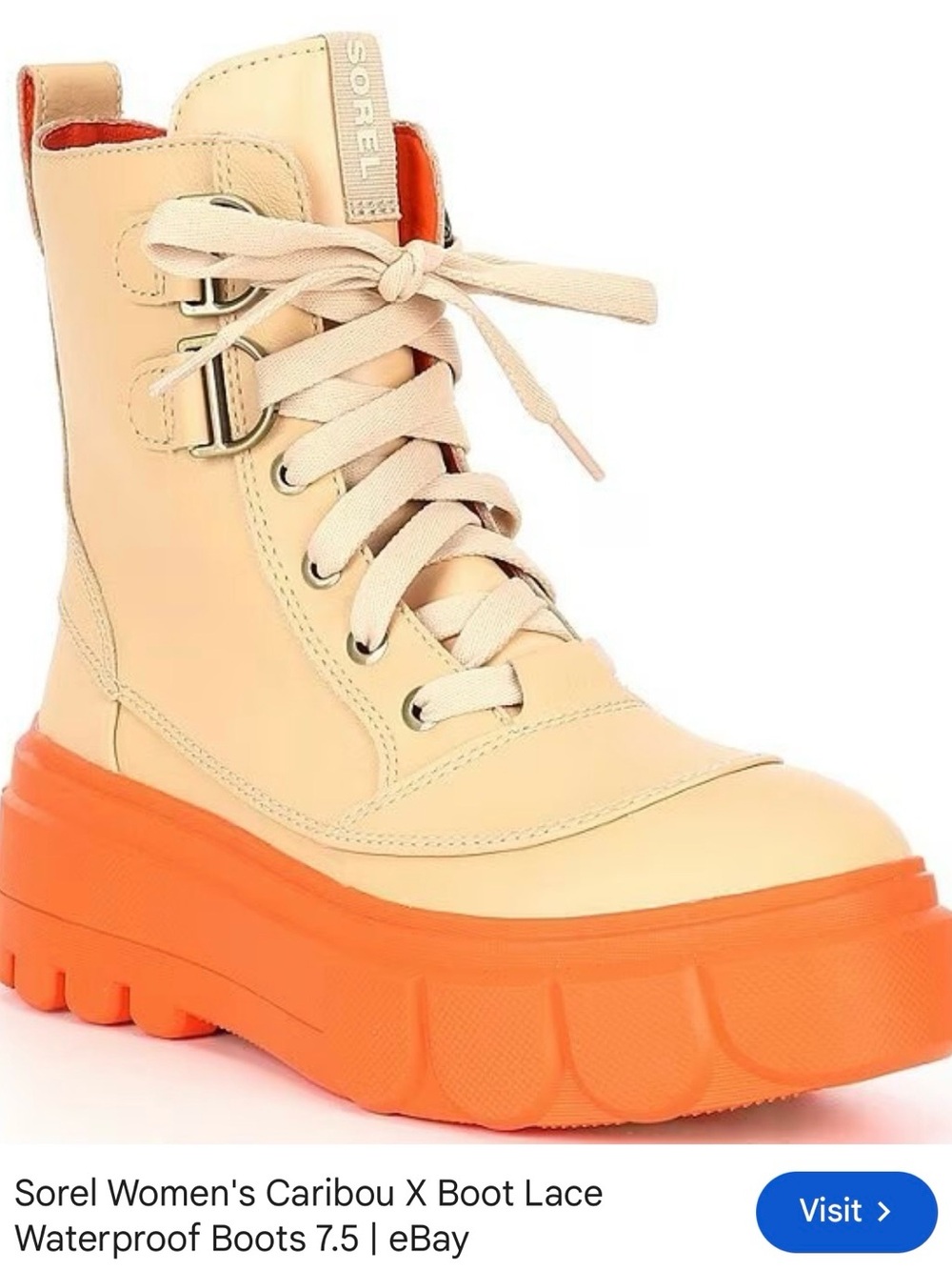 Sorel Cream Lace-Up Platform Boot with Orange Sole